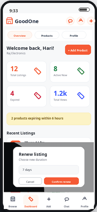 Good One marketplace — seller dashboard